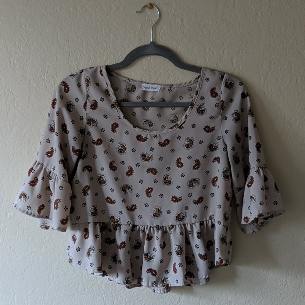Paisley Tan Peplum Top
